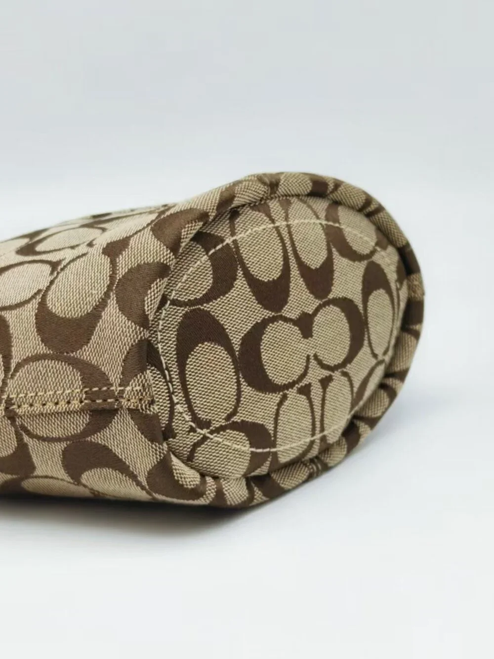 Coach Signature Canvas Shoulder Bag Brown Black Jacquard Zip Hobo Purse